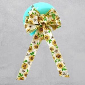 NWT Martha Stewart Large Burlap Sunflowers & Bees Tan Ribbon Decorative Bow